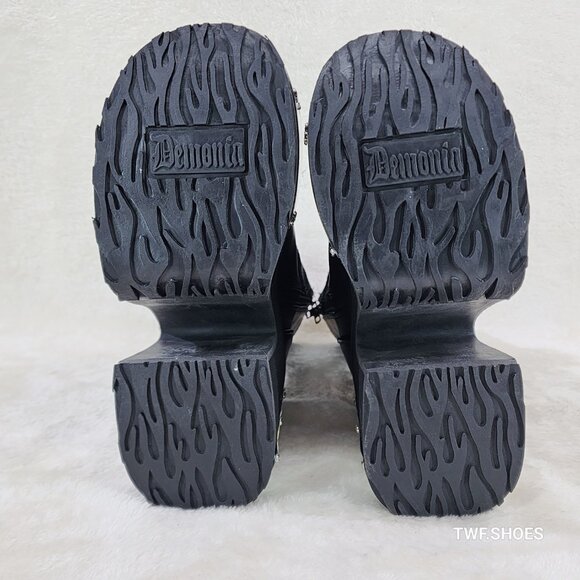 Camel Demonia Goth Punk Mid Calf Platform Boots Skeleton Hands Chains - Picture 9 of 9